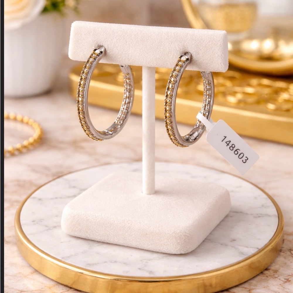 Silver with Yellow Diamond Accent Hoop Earrings